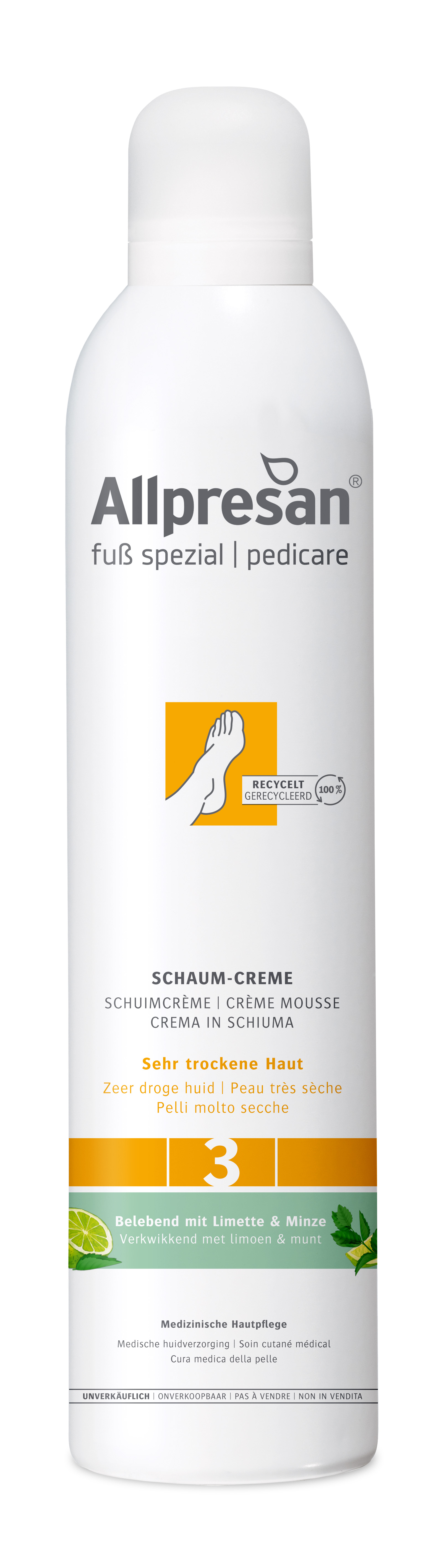 Allpresan pedicare (3) Sehr trockene Haut Schaum Creme mit Limette-Minze Duft